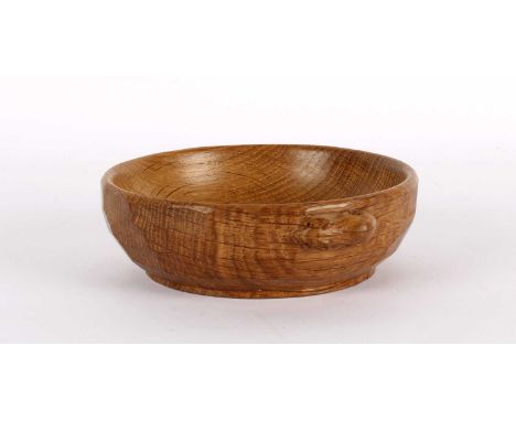 Workshop of Robert "Mouseman" Thompson, Kilburn Adzed Oak Nut Bowl Circular outline with carved 'thin' mouse signature to ext