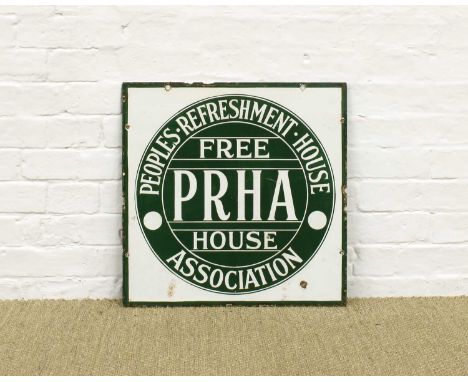 Advertising and Public House Interest Unusual "Peoples Refreshment House Association" Enamel Sign  Early 20th century, in whi