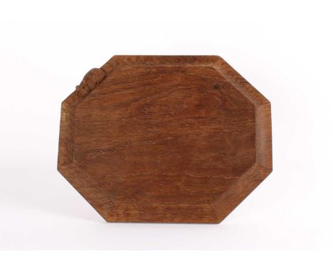 Workshop of Robert "Mouseman" Thompson, Kilburn Oak Octagonal Cheeseboard Circa 1950s/60s, with adzed surface and carved mous