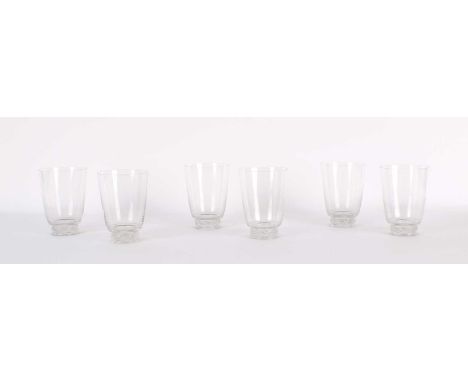 R. Lalique, France Set of Six "Saint Humbert" Tumblers Designed 1947 and manufactured circa 1950s, each with band of scrolled