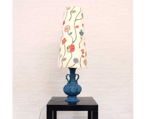 Bay Keramik, West Germany Large "No. 558" Pottery Lamp Circa 1970s, matte blue glazed earthenware, twin-handled with repeated