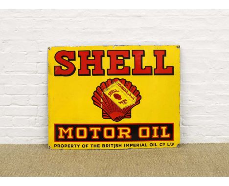 Automobilia/Motoring and Advertising Interest Original "Shell Motor Oil" Enamel Sign Early 20th century, in yellow with text 