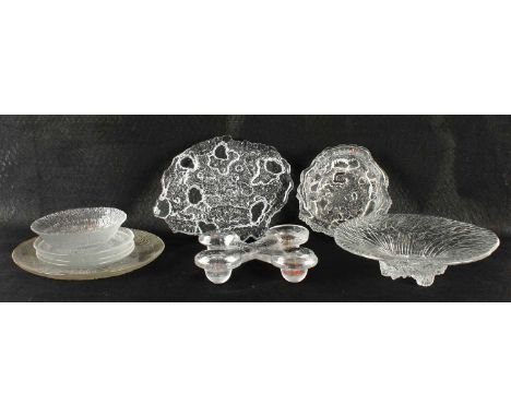 Tapio Wirkkala (Finnish 1915-1985) for Iittala Collection of Textured Clear Glass Including "Avanto" centrepiece bowl, "Seita