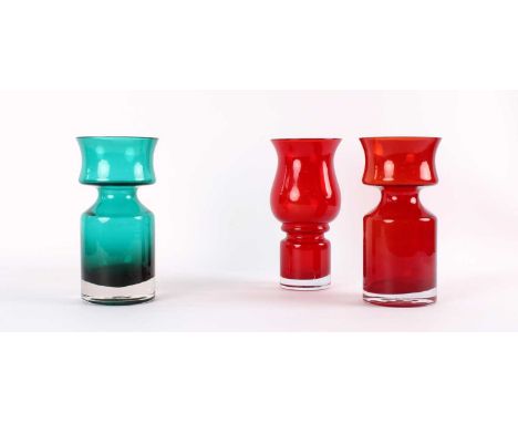 Tamara Aladin (Finnish 1932-2019) for Riihimäen Lasi (Riihimäki) "Tulppaani (Tulip)" Vase and Two "Ruusu (Rose)" Vases Circa 