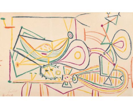 Pablo Picasso (Spanish 1881-1973) "Composition (1948)" Signed and dated 7.10.48 within the plate, titled on label verso, lith