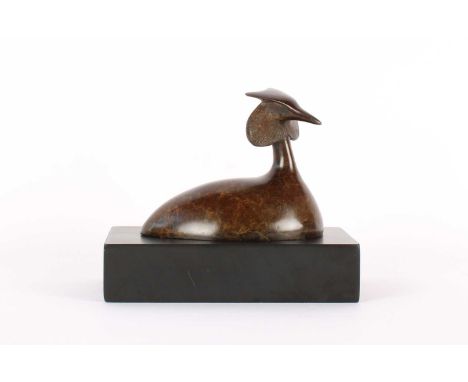Elfyn Roberts BA (Welsh 1945-) "Great Crested Grebe" Bronze Sculpture No. 4/9, one-piece casting at the Lunts Foundry with a 