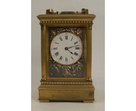Philip Serrell Auctioneers are very pleased to have been asked to sell a 19th Century repeating Carriage Clock, inscribed “M.