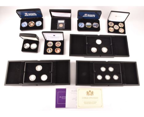 A collection of silver proof coin sets, including a Dambusters 80th anniversary silver three coin set; a D Day 80th anniversa