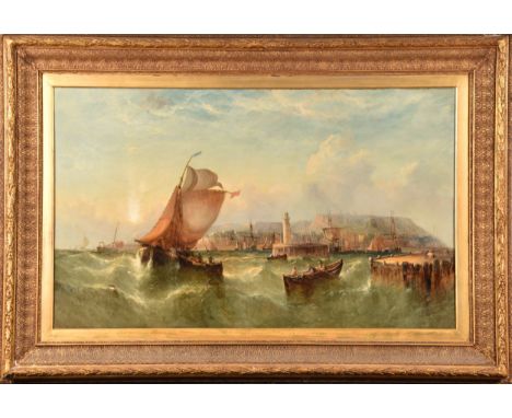 William Callcott Knell&nbsp;(British, 1830-1880).&nbsp; 'Morning Scarborough Looking from the Sea', oil on canvas, depicting 