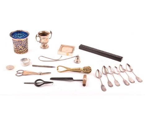 A collection of silver items, including a George V silver trophy cup, hallmarked for Birmingham 1932 by&nbsp;Vaughton &amp; S