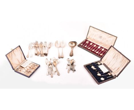 A large collection of Georgian and later silver flatware of various dates and maker's, including a pair of George III serving
