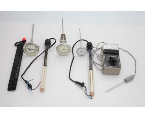 including two Thermal Compact water immersion heaters, two dial-type chemistry thermometers, a Rayco Electronic Thermometer, 