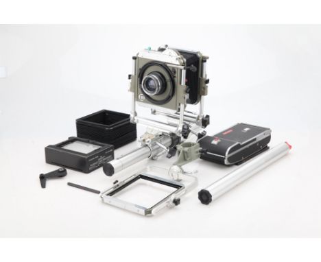 with Schneider Symmar f/5.6 150mm lens, body, VG, lens, G, some light internal fungus, complete with spare bellows, standard 