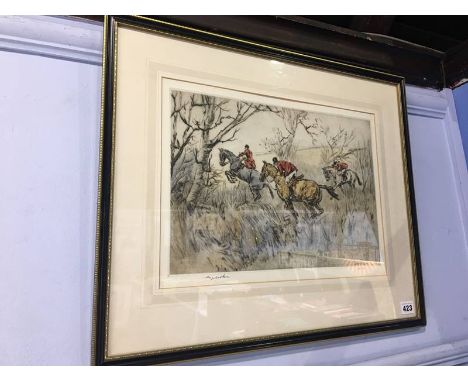 Henry Wilkinson, (1878-1971), etching, limited edition, 58/100, signed in pencil, 'Out Hunting', 31x42cm
