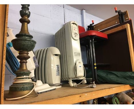 A steam mop, two portable radiators, stool and lamp etc.