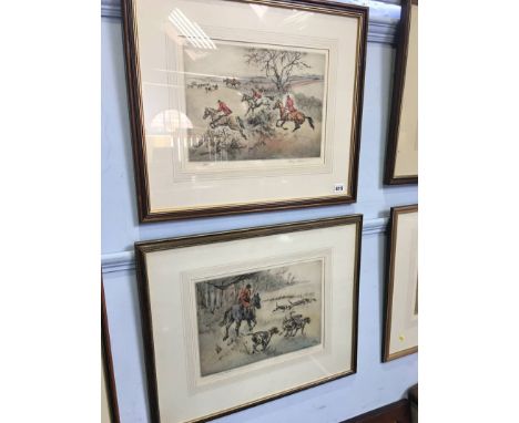 Pair, Henry Wilkinson, (1878-1971), etching, limited edition, 7/200 and 57/150, signed in pencil, 'Hunting with dogs', 27x36c