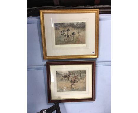 Henry Wilkinson, (1878-1971), etching, limited edition, 93/250 and 105/150, signed in pencil, 'Hunting Dogs', 27x36cm and 28x