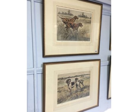 Henry Wilkinson, (1878-1971), etching, limited edition, 23/150 and 20/150, signed in pencil, 'Dogs hunting', 28x36cm and 28x3