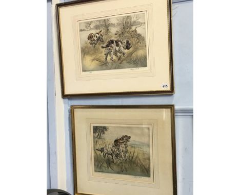 Henry Wilkinson (1878-1971), etching, limited edition, 76/150 and 6/150, signed in pencil, 'Spaniels hunting', 27x36cm and 28