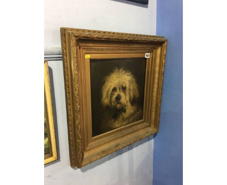 19th century, oil on board, unsigned, 'Portrait of a dog', 31 x 30cm