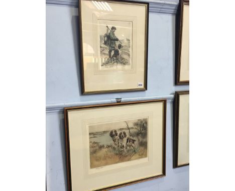 Henry Wilkinson, (1878-1971), etching, limited edition, 42/150 and 70/250, signed in pencil, 'Spaniels hunting' and 'Gamekeep