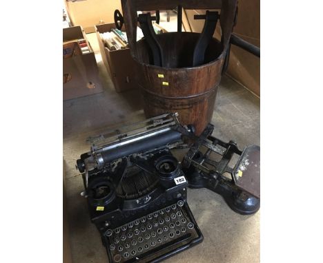 A 'Royal' typewriter, 'Brecknell' scales and wooden pail