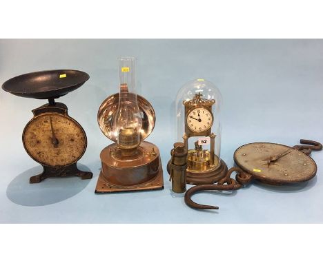 Anniversary clock, scales, lamp etc.