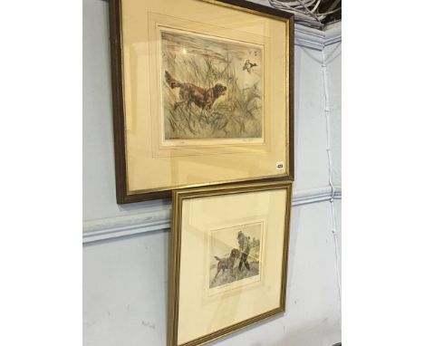 Henry Wilkinson, (1878-1971), etching, limited edition, 32/150 and 5/150, signed in pencil, 'Dogs hunting' and 'Gamekeeper re
