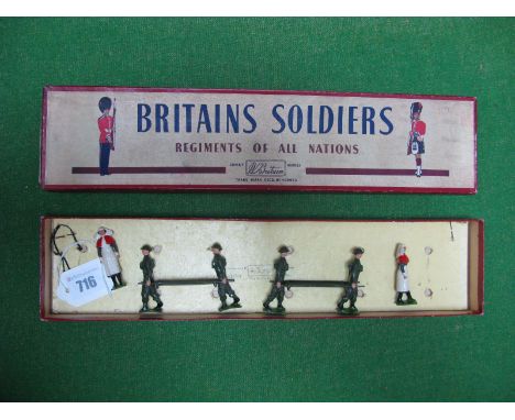 Britains Lead Figure Set No. 1723 'Royal Army Medical Corps Unit', comprising 2 nurses, 4 stretcher bearers. Figures appear u