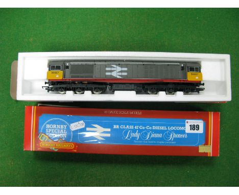 Two "OO" Scale Model Railway Diesel Locomotives, by Hornby. # R316 Number 47712 "Lady Diana Spencer" in large logo blue liver