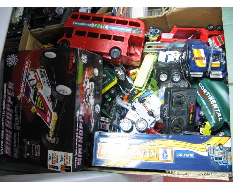 A Large Quantity of Playworn Diecast Vehicles By Matchbox, Corgi, and others plus a boxed Taiyo RC mini hopper (playworn).   