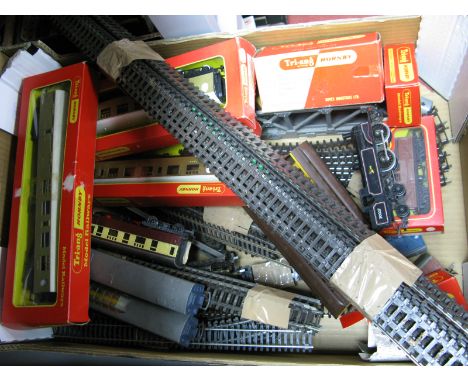 A Quantity of "OO" Scale Model Railway, by Triang/Hornby including 0-4-4 Locomotive/LNER Coaches. All playworn. Sometimes Box