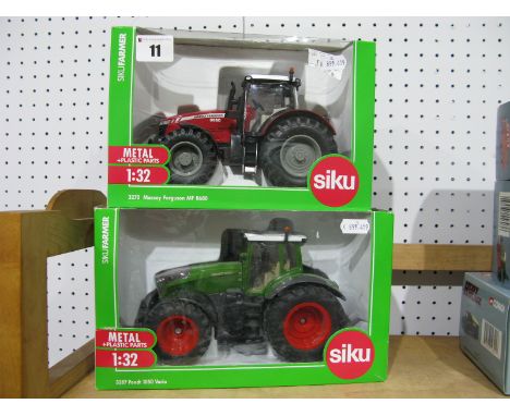 Two Boxed Siku 1/32nd Scale Diecast and Plastic Model Tractors, #3270 Massey Ferguson MF 8680, # 3287 Fendt 1050 Vario.