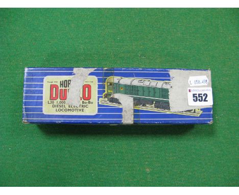 A Boxed Hornby Dublo 3 Rail # L30 1,000 B.H.P Bo-Bo Diesel Electric Locomotive, R/No. D8000, BR green, wear to box. Playworn