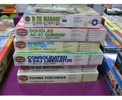 Six Boxed Airfix Plastic Model Military Aircraft Kits, predominantly 1/72nd Scale # 904005 B-25 Mitchell, # 05006-3 Liberator