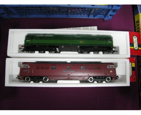 Two "OO" Scale Model Railway Diesel Locomotives, by Hornby. One Class 47 in green and one Class 52 Western in maroon. Both Bo