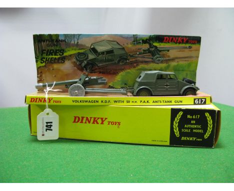 Dinky Toys Gift Set No. 617 Volkswagen KDF with 50mm Anti-Tank Gun, grey wheels to gun. Very good plus. Boxed with inner tray