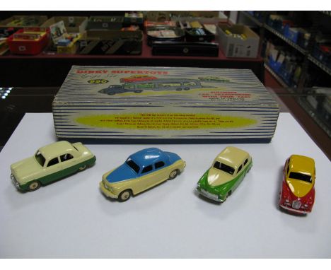 Dinky Supertoys Set No. 990, comprising No. 161 Austin Somerset, yellow over red, No. 162 Ford Zephyr, cream over green, No. 