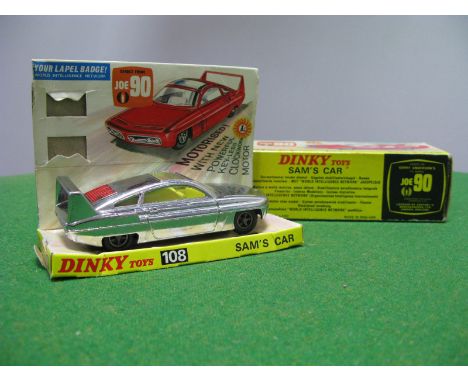 Dinky Toys No. 108 Sam's Car, silver, pitting to silver finish. Boxed. Lapel badge missing. Crushing to inner tray. Crushing 