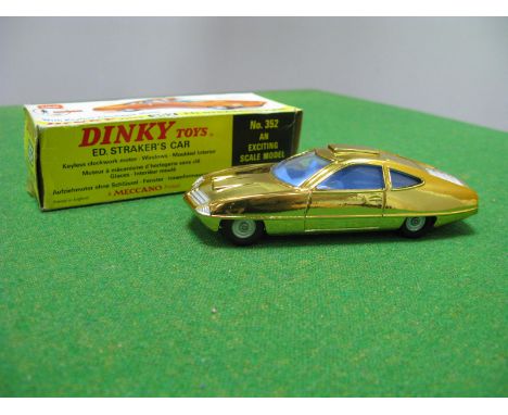 Dinky Toys N. 352 'Ed Strakers Car', gold with blue interior. Overall very good, one or two chips to raised edges. Boxed, cru