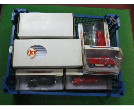 Seven 1/43rd Scale Diecast Model Vehicles By Dinky (Matchbox), includes # DY-S17 1939 Triumph Dolomite and # DY-510 1950 Merc