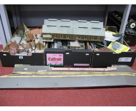 A Quantity of "OO" Scale Cardboard Constructed Lineside Buildings and Accessories, including engine shed, church, houses, sta