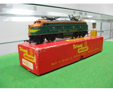 A Tri-ang '00' Scale Locomotive No R257 'Double Ended Loco With Twin Pantographs', green finish, damage to one pantograph, bo