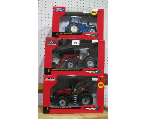 Three Boxed Britains  1/32nd Scale Diecast Model Tractors, # 43082AI Massey Ferguson 6616 Tractor with Loader, # 42841 Ford T