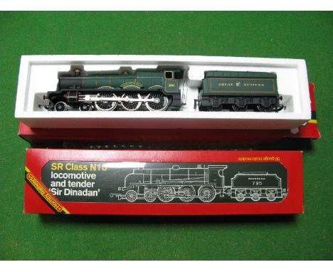 Hornby # R154 "OO" Scale Model 4-6-0 N15 Class Locomotive Number 795 "Sir Dinadan", in Southern Railway green livery, plus # 