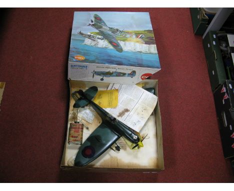 A Boxed #7800 Cox Thimble-Drone Fuel Engine Powered Plastic Model Spitfire Mark VB, RAF, Glow fuel can, product catalogue, or