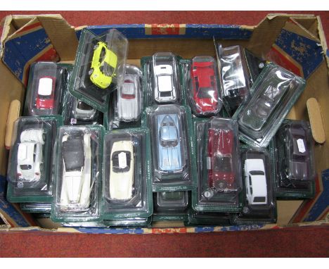 Thirty Plus 1:43rd Scale Diecast Model Cars Including, Jaguar XJ220, BMW 507, Mazda RX-7, Ford Capri, all presented in bubble