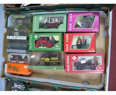 Ten 1/43rd Scale Diecast Model Steam Vehicles, Carriages and Early Motor Vehicles, by Brumm Old Fire and Rio. All in original