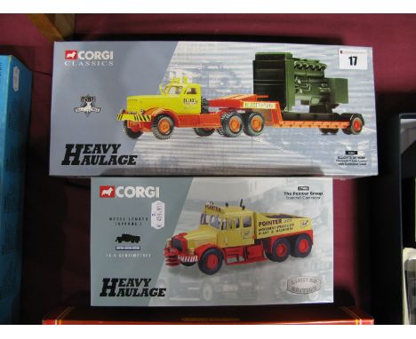 Two 1/50th Scale Diecast Model Trucks By Corgi, #55501 Diamond T low loader, Elliots of York and #17905 Scammel Contractor, p