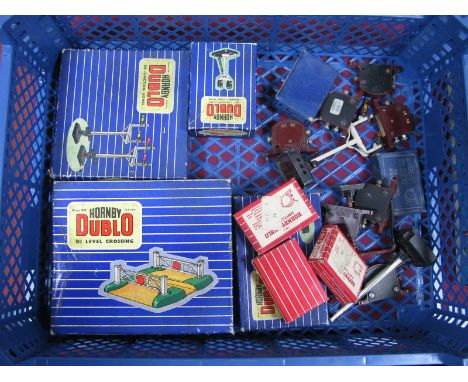 A Quantity of Hornby Dublo 2/3 Rail Electricity Operated Switches, a # ES7 Colour Light Signal - Junction, DI Level Crossing,